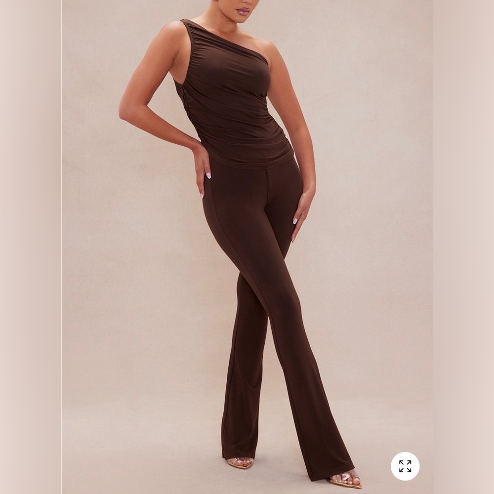 Elegant brown  One-Shoulder Set! Pant and top